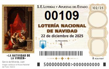 Comprar número 00109 para Lotería de Navidad 2024