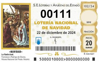 Comprar número 00111 para Lotería de Navidad 2024