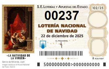 Comprar número 00237 para Lotería de Navidad 2025