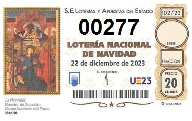 Comprar número 00277 para Lotería de Navidad 2024