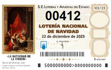 Comprar número 00412 para Lotería de Navidad 2024