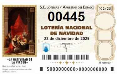 Comprar número 00445 para Lotería de Navidad 2024