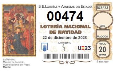 Comprar número 00474 para Lotería de Navidad 2022
