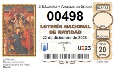 Comprar número 00498 para Lotería de Navidad 2022