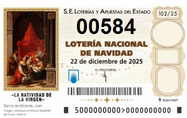 Comprar número 00584 para Lotería de Navidad 2024