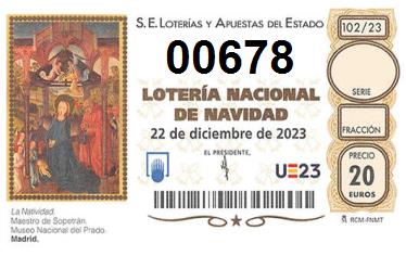 Comprar número 00678 para Lotería de Navidad 2022
