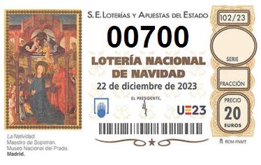 Comprar número 00700 para Lotería de Navidad 2024