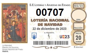 Comprar número 00707 para Lotería de Navidad 2022