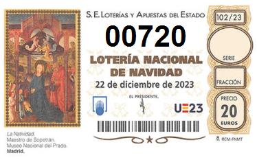 Comprar número 00720 para Lotería de Navidad 2024