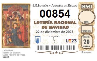 Comprar número 00854 para Lotería de Navidad 2022