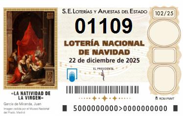 Comprar número 01109 para Lotería de Navidad 2025