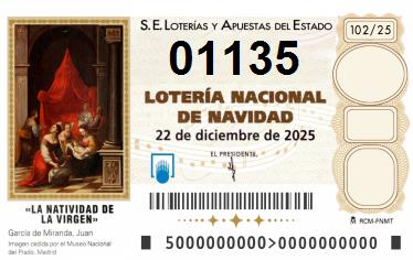 Comprar número 01135 para Lotería de Navidad 2025