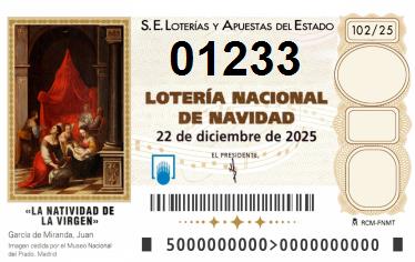 Comprar número 01233 para Lotería de Navidad 2025