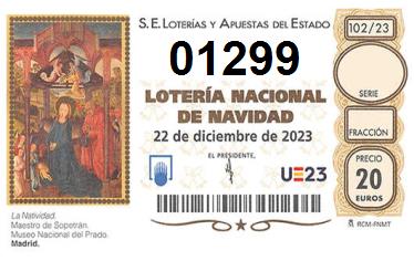 Comprar número 01299 para Lotería de Navidad 2024