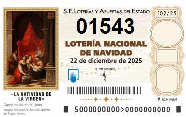 Comprar número 01543 para Lotería de Navidad 2025