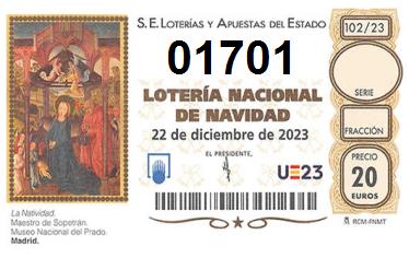 Comprar número 01701 para Lotería de Navidad 2024
