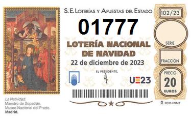 Comprar número 01777 para Lotería de Navidad 2024
