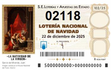Comprar número 02118 para Lotería de Navidad 2025