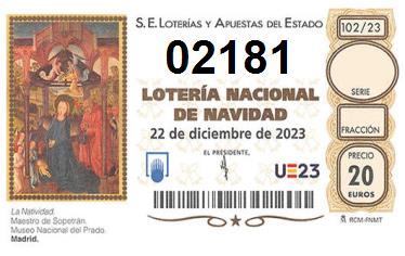 Comprar número 02181 para Lotería de Navidad 2022