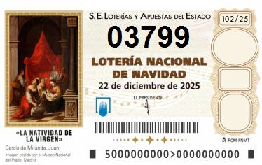 Comprar número 03799 para Lotería de Navidad 2025