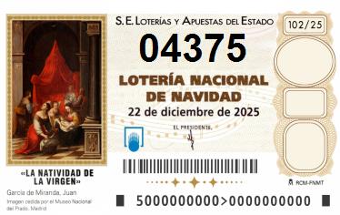 Comprar número 04375 para Lotería de Navidad 2025