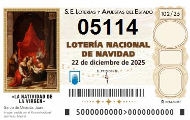 Comprar número 05114 para Lotería de Navidad 2025