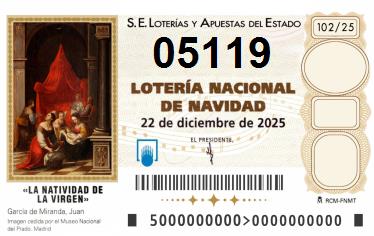 Comprar número 05119 para Lotería de Navidad 2024