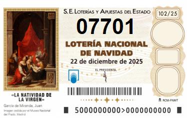 Comprar número 07701 para Lotería de Navidad 2024