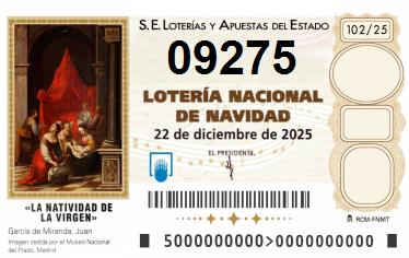 Comprar número 09275 para Lotería de Navidad 2025