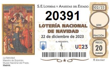 Comprar número 20391 para Lotería de Navidad 2024