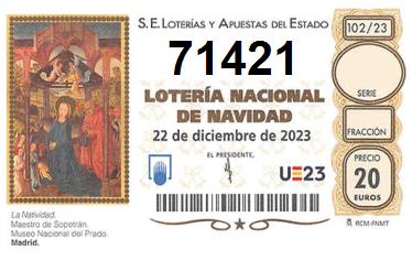 Comprar número 71421 para Lotería de Navidad 2024