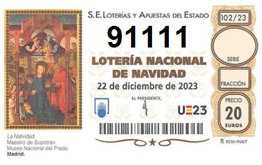 Comprar número 91111 para Lotería de Navidad 2024