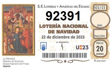 Comprar número 92391 para Lotería de Navidad 2022