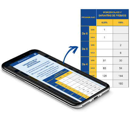Dependiendo de la reducción de bonoloto que selecciones te mostraremos los porcentajes y las garantías de premios