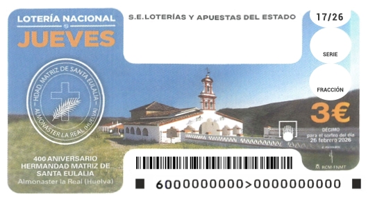 Décimo 18343 ganador de la lotería nacional del jueves 26 de febrero