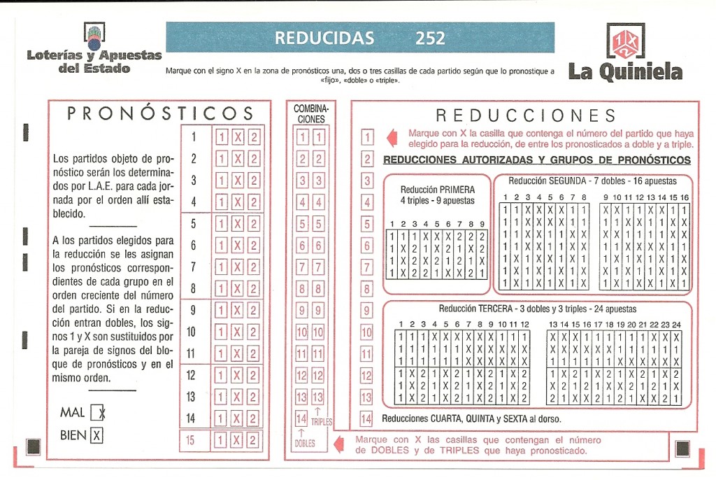 Boleto Oficial Quiniela Reducida Futbol 1X2