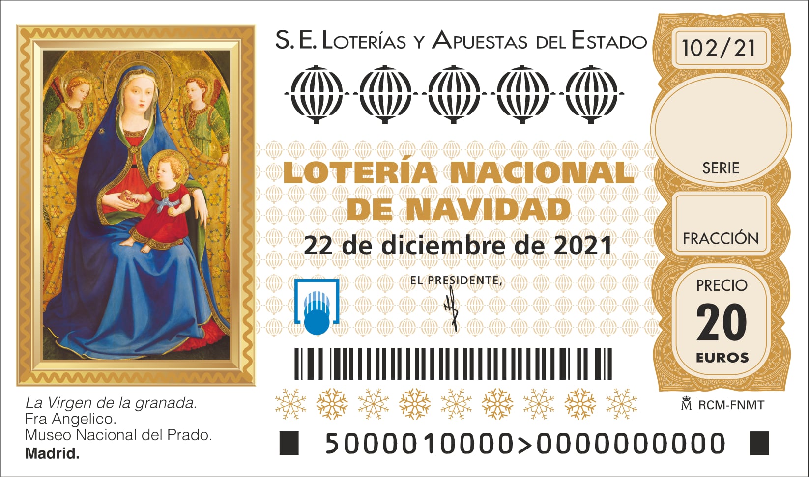 Imagen del décimo de la Lotería de Navidad 2021